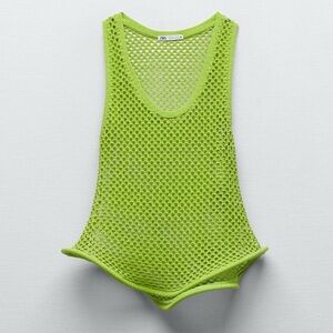 Zara Green Rigid Hem Mesh Sleeveless Top